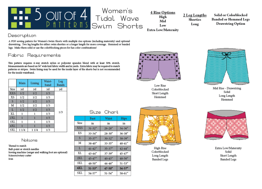 Shore's Simple Swim Sizes XXS to 3X Adults PDF Pattern