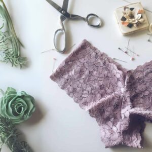 Stretch lace and sewing notions ready for hand-dyeing